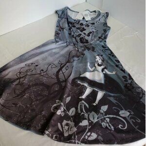 Disney Alice In Wonderland Keyhole Gothic Art Sleeveless Dress Womens Small NWT